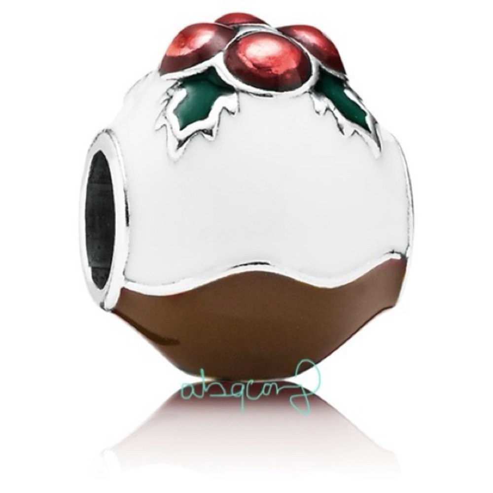 EUC Retired Pandora Christmas Pudding Charm Sterling Silver & Mixed Enamel Charm